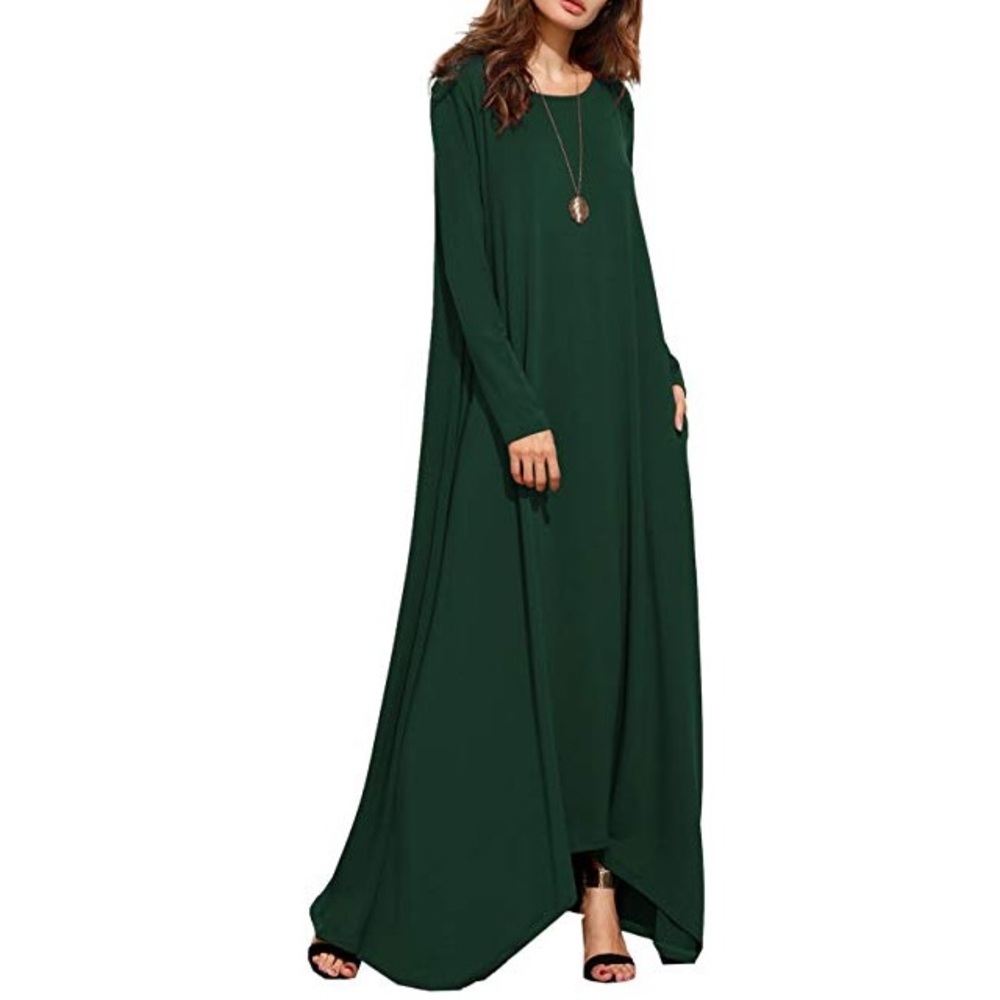 Casual long sleeve long loose pocket dress M